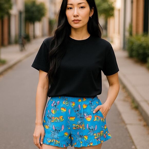 Stitch Disney Pride Rainbow Sleep Booty Shorts Womens Small Ruffle Lightweight - Picture 3 of 10